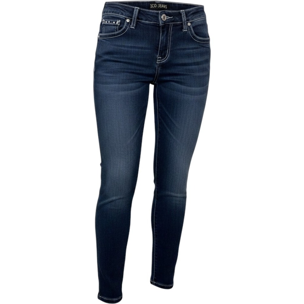 ZCO W's Dark Blue Jeans Size 3 Blue Strght Leg Whiskered Contrast w/Angel Pckts